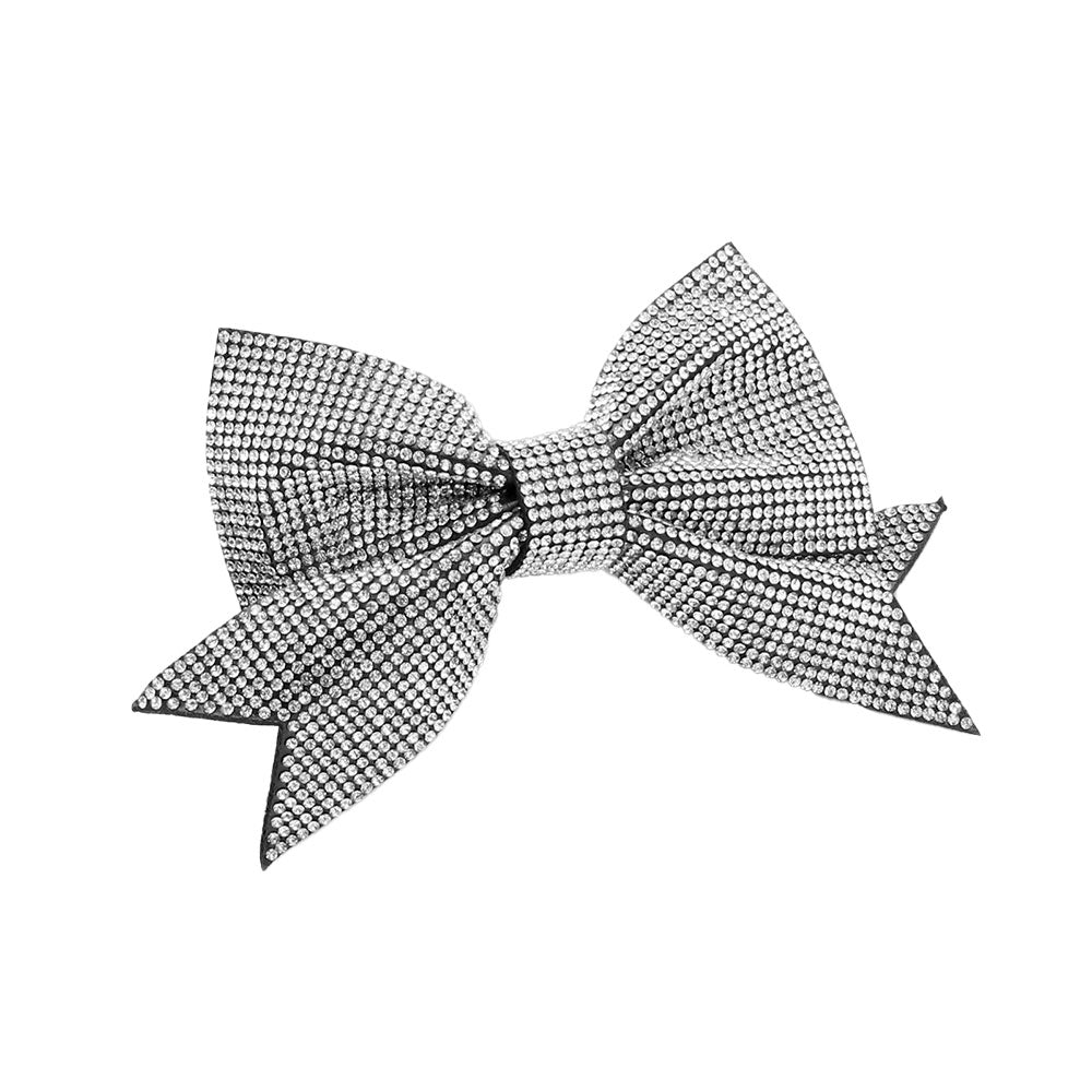 Madeline Love Silver Sparkly Bling Stone Bow Hair Barrette - Hair Accessories - extra