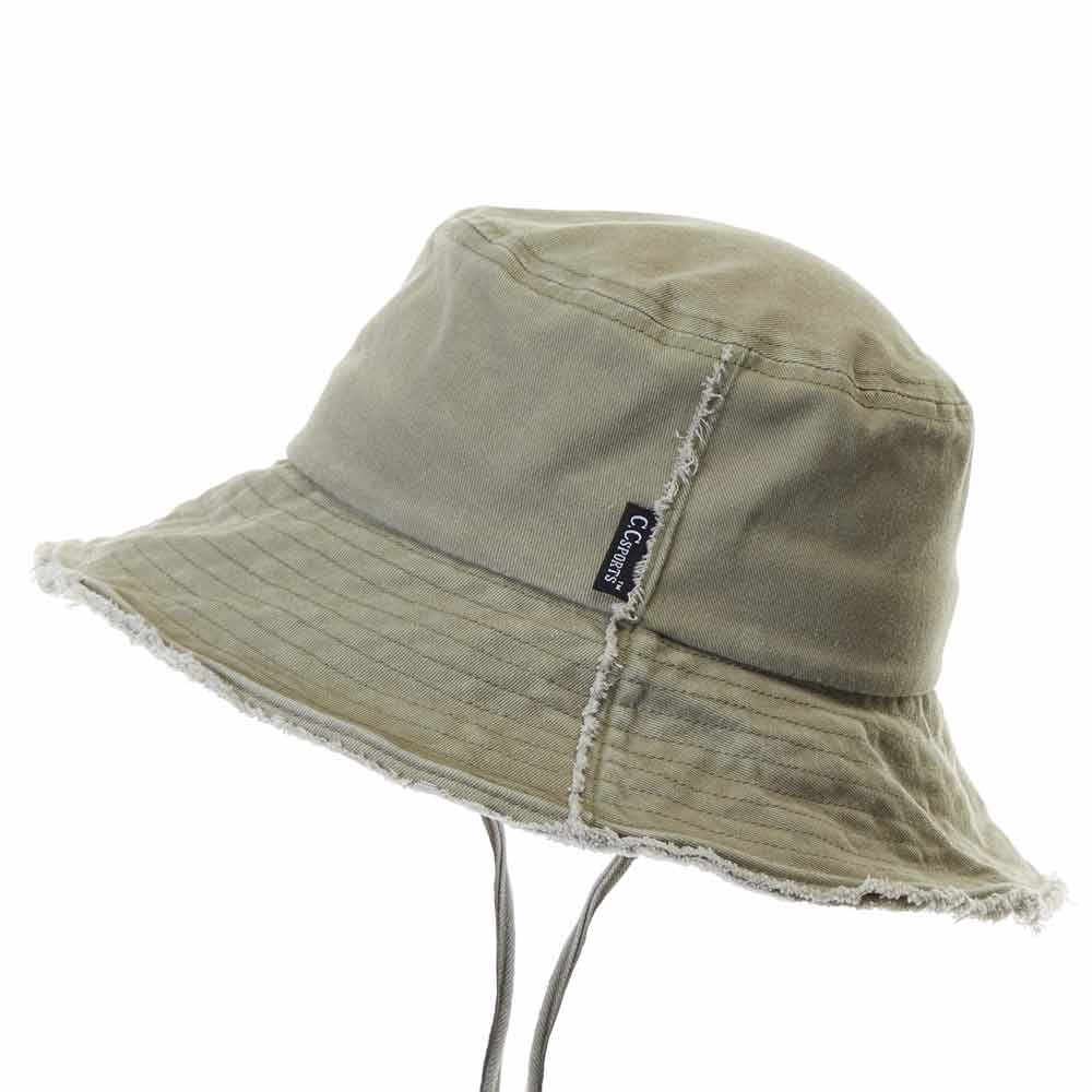 C.C Washed Denim Bucket Hat Detachable Drawstring 3" Brim 100% Cotton