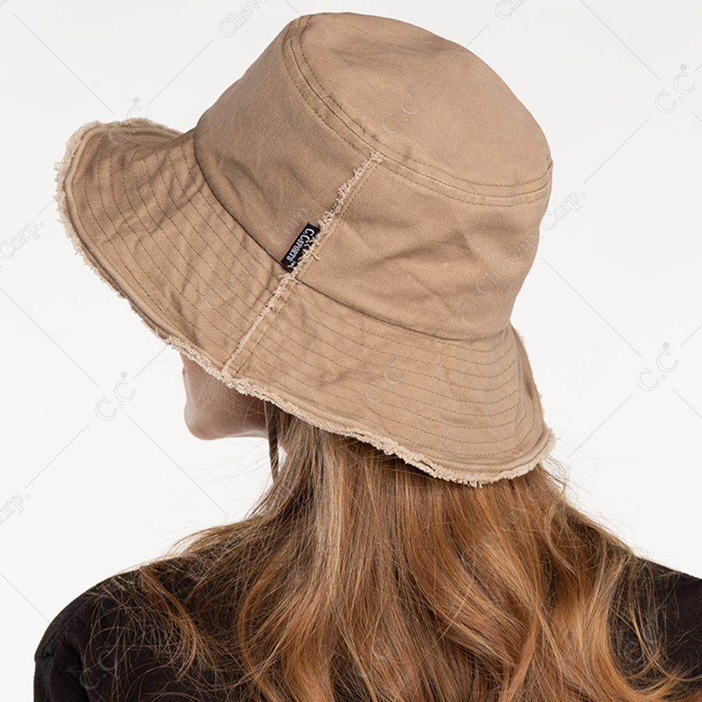 C.C Washed Denim Bucket Hat Detachable Drawstring 3" Brim 100% Cotton