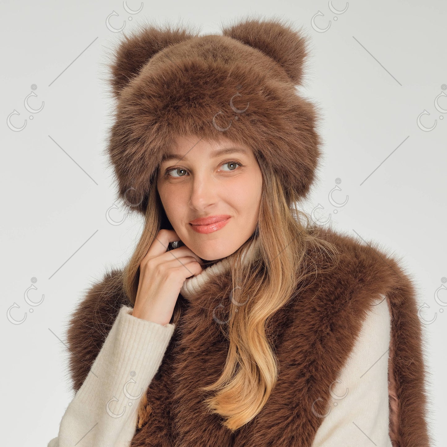C.C Faux Fur Double Pom Bucket Hat