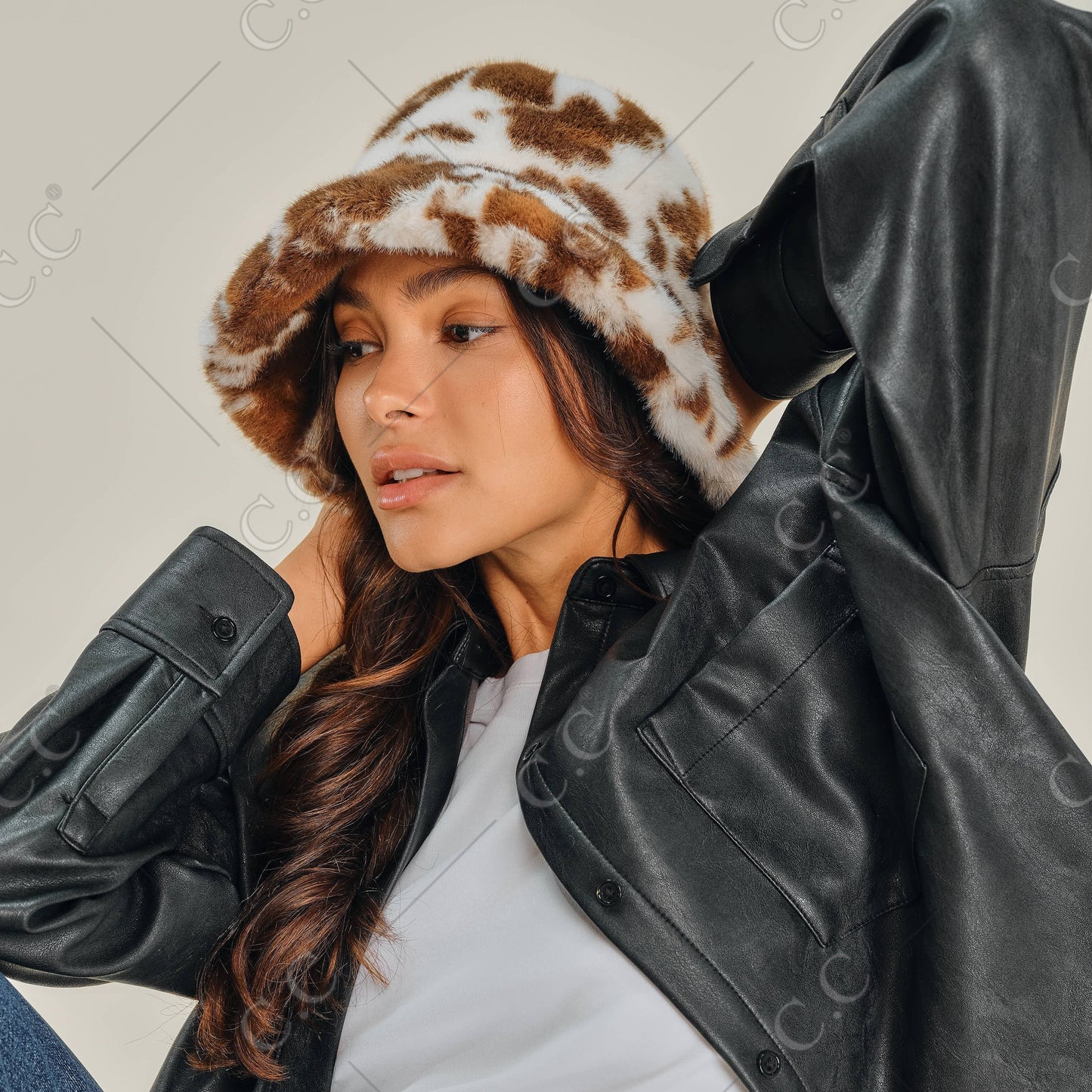 C.C Cow Faux Fur Bucket Hat