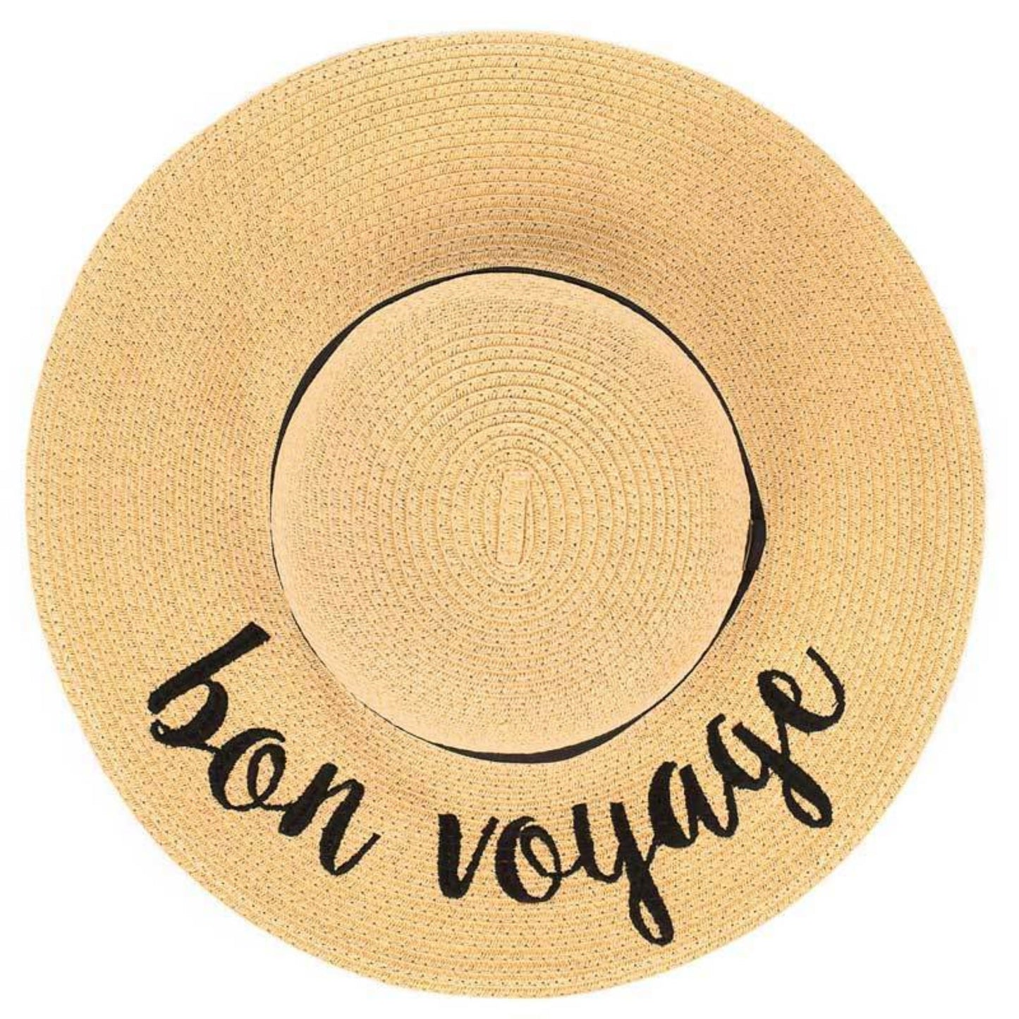 C.C Paper Brim Straw Hat With Lettering And Ribbon Band 100% Paper Straw