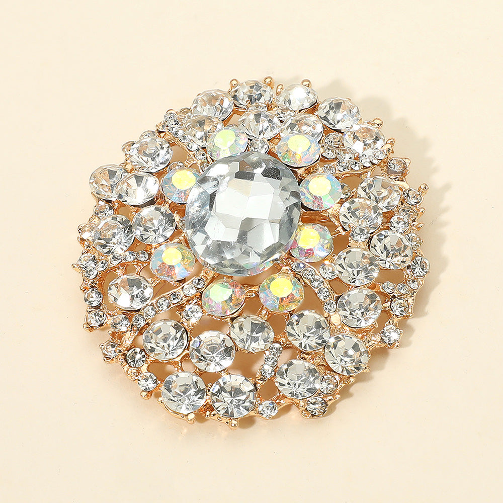 Madeline Love Clear, Gold Oval Center Stone Accent Rhinestone Embellished Statement Pin Brooch - Brooches