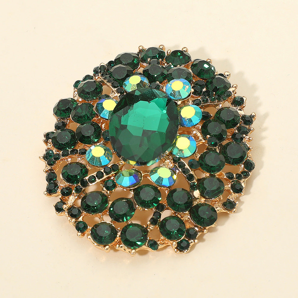 Madeline Love Gold, Green Oval Center Stone Accent Rhinestone Embellished Statement Pin Brooch - Brooches