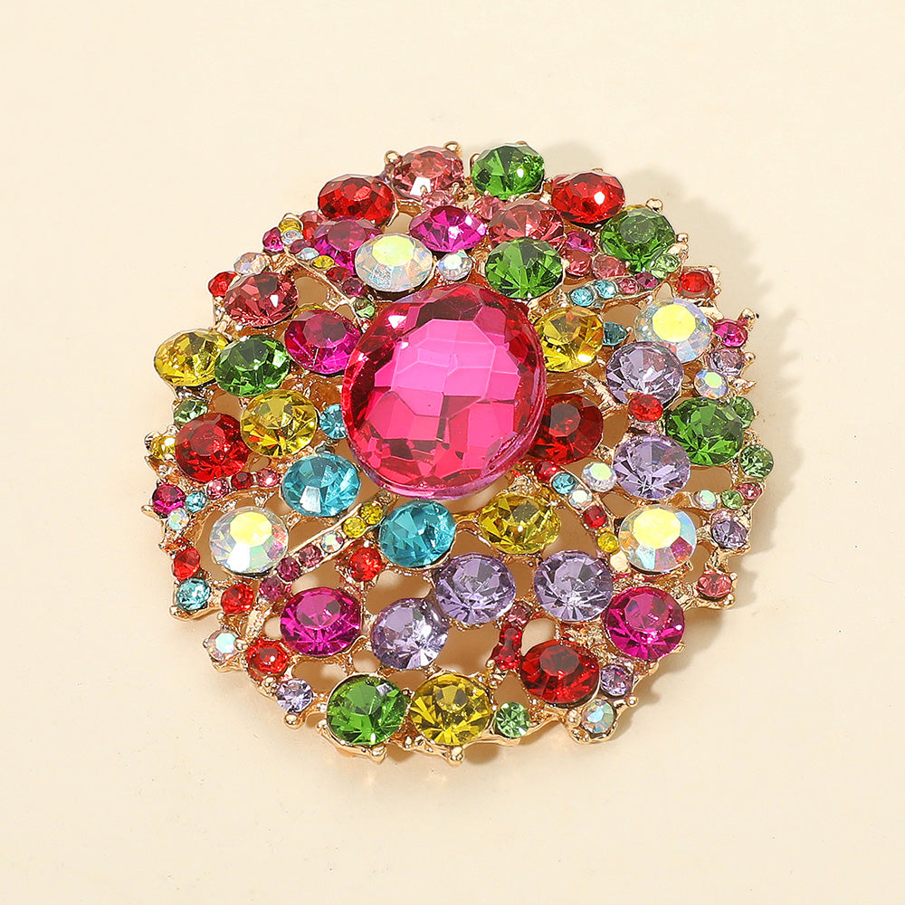 Madeline Love Gold, Multi Oval Center Stone Accent Rhinestone Embellished Statement Pin Brooch - Brooches