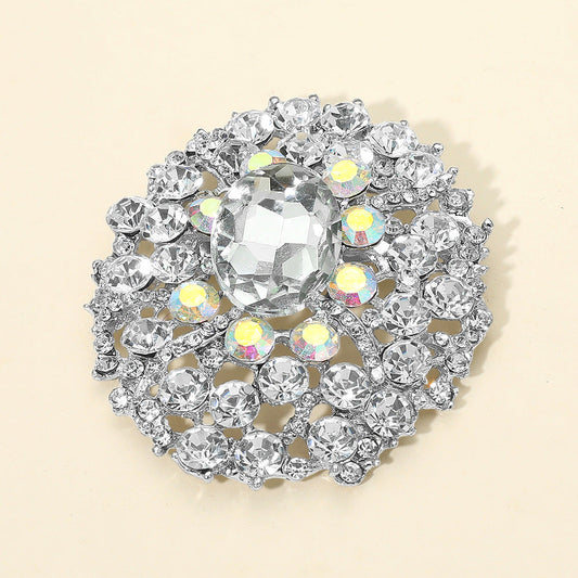 Madeline Love Clear, Silver Oval Center Stone Accent Rhinestone Embellished Statement Pin Brooch - Brooches