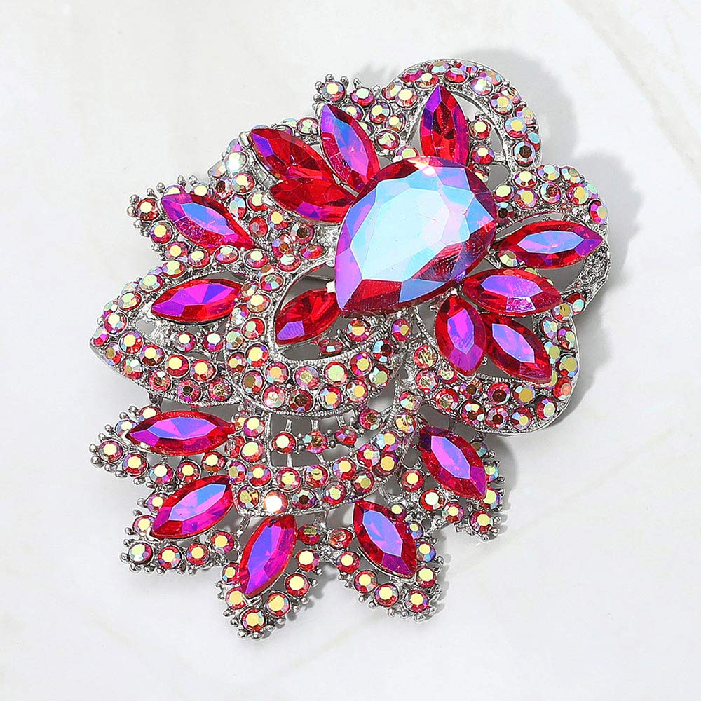 Madeline Love AB, Purple , Silver Bold Rhinestone Flower Statement Brooch Pendant