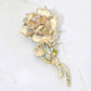 Madeline Love Gold, Pink Bold Elegant Rhinestone Rose Stem Pin Brooch - Brooches - extra