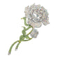Madeline Love AB, Silver Bold Elegant Rhinestone Rose Stem Pin Brooch - Brooches - desc