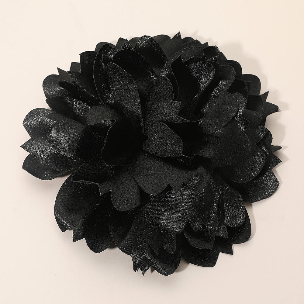 Madeline Love Black Oversized Statement Satin Floral Pin Brooch Hair Clip - Brooches