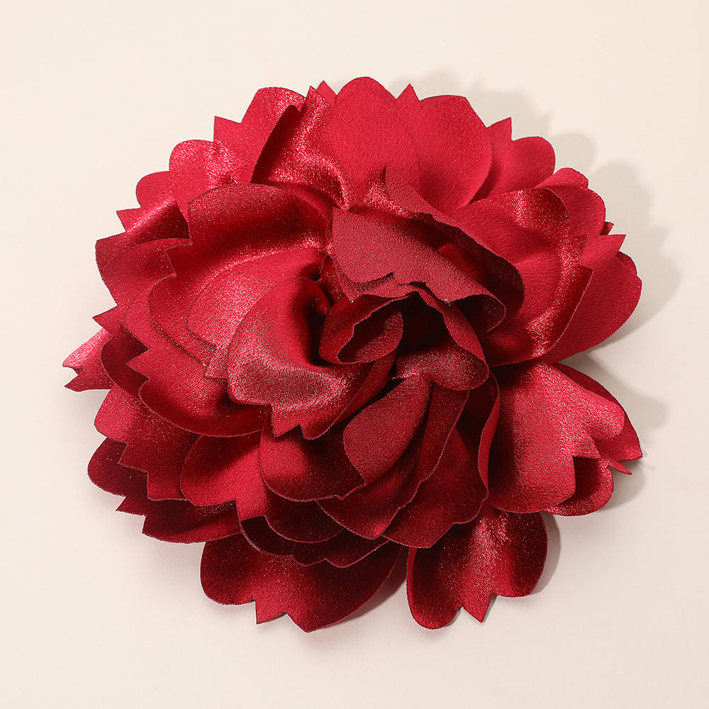 Madeline Love Burgundy Oversized Statement Satin Floral Pin Brooch Hair Clip - Brooches