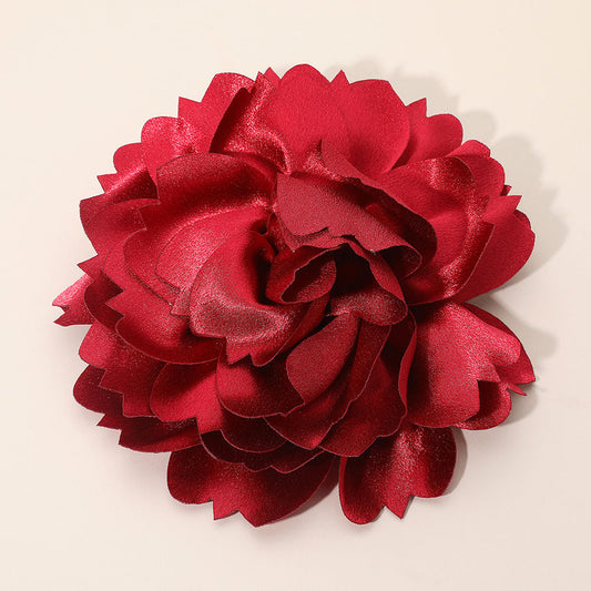 Madeline Love Burgundy Oversized Statement Satin Floral Pin Brooch Hair Clip - Brooches