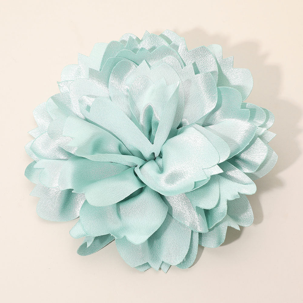 Madeline Love Light Blue Oversized Statement Satin Floral Pin Brooch Hair Clip - Brooches
