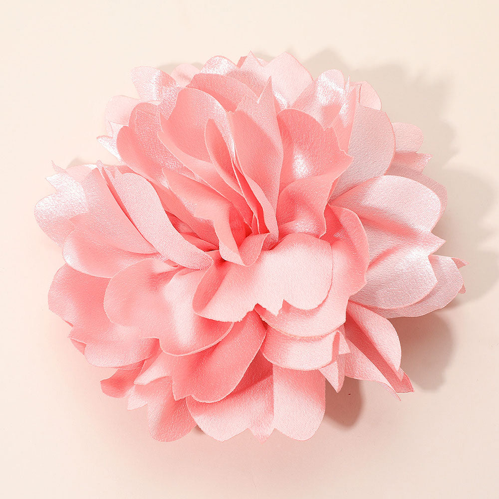 Madeline Love Pink Oversized Statement Satin Floral Pin Brooch Hair Clip - Brooches
