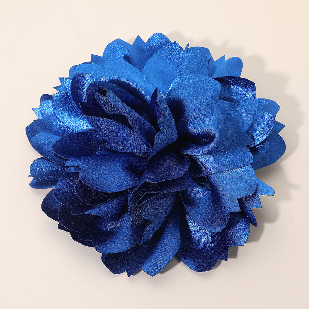 Madeline Love Royal Blue Oversized Statement Satin Floral Pin Brooch Hair Clip - Brooches
