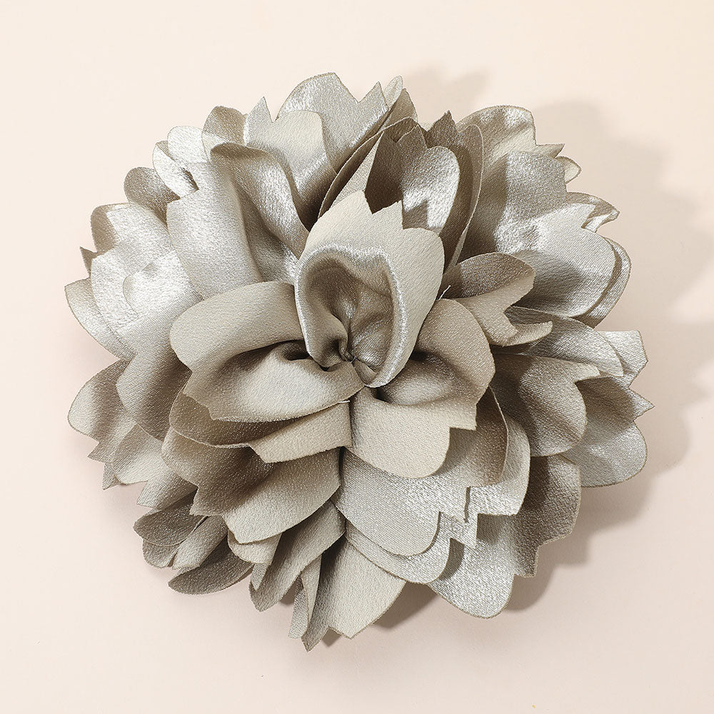 Madeline Love Silver Oversized Statement Satin Floral Pin Brooch Hair Clip - Brooches