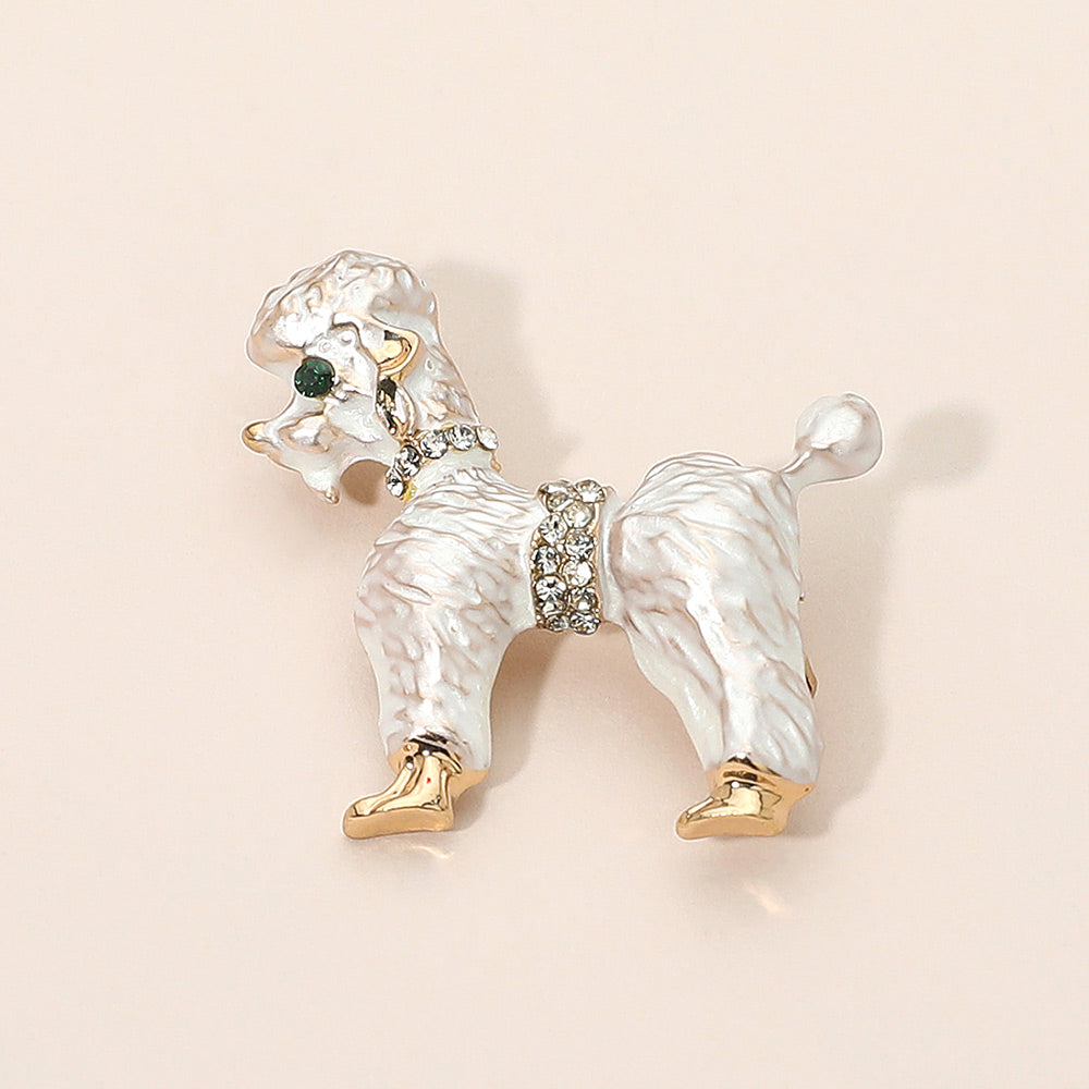 Madeline Love White Gold Dipped Enamel Poodle Dog Pin Brooch - Brooches