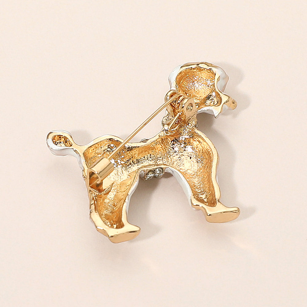 Madeline Love White Gold Dipped Enamel Poodle Dog Pin Brooch - Brooches - extra
