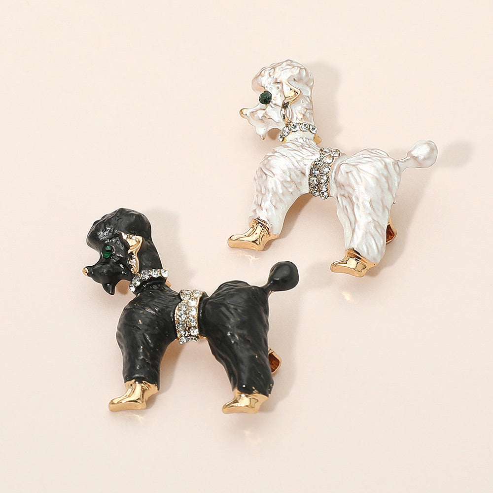 Madeline Love White Gold Dipped Enamel Poodle Dog Pin Brooch - Brooches - extra