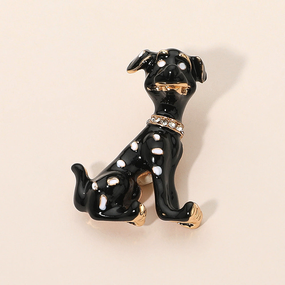 Madeline Love Black Gold Dipped Enamel Spotted Dog Pin Brooch - Brooches
