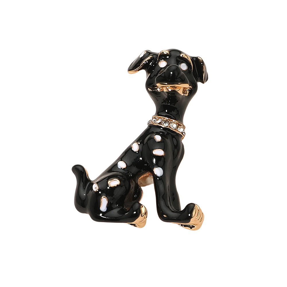 Madeline Love Black Gold Dipped Enamel Spotted Dog Pin Brooch - Brooches - desc