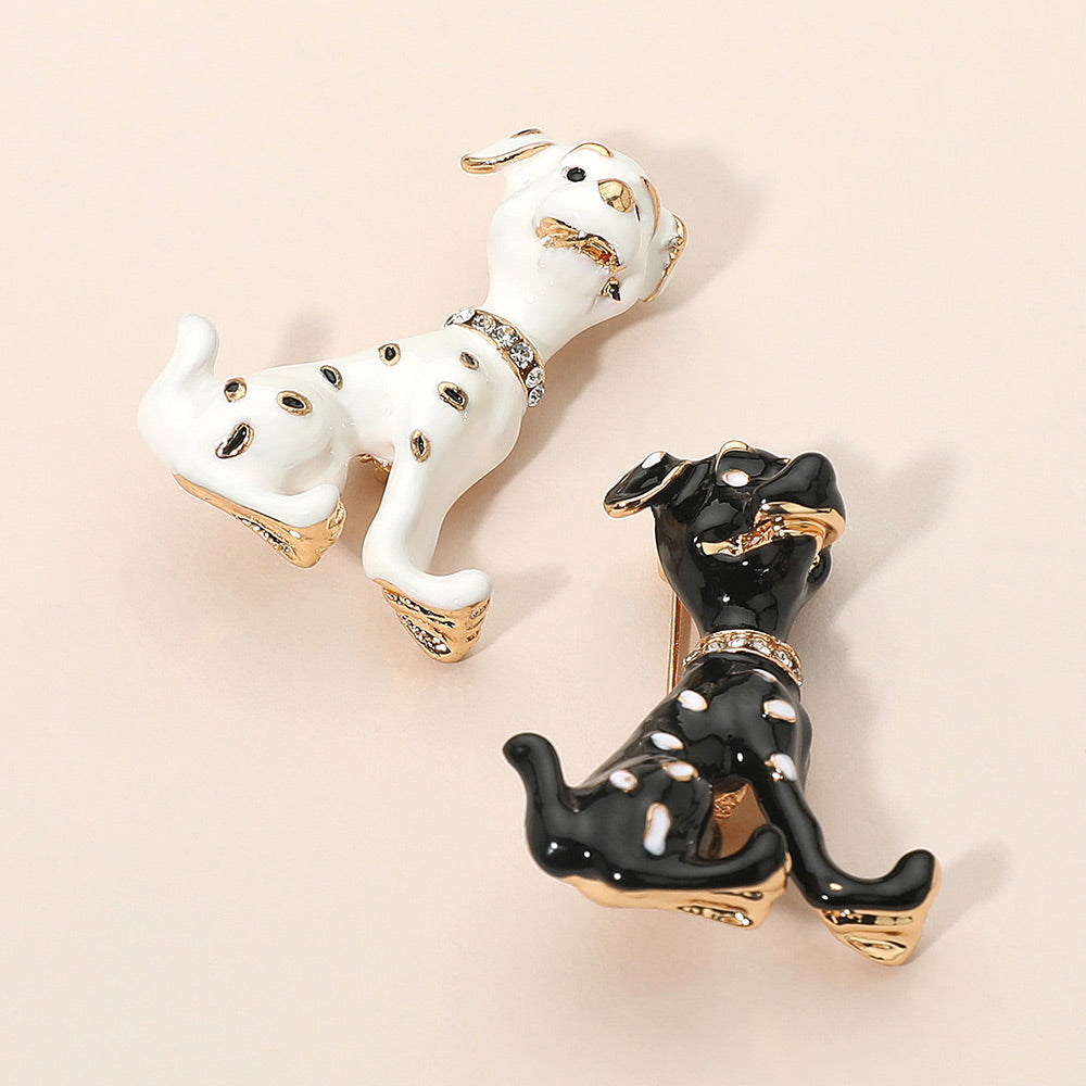 Madeline Love Black Gold Dipped Enamel Spotted Dog Pin Brooch - Brooches - extra