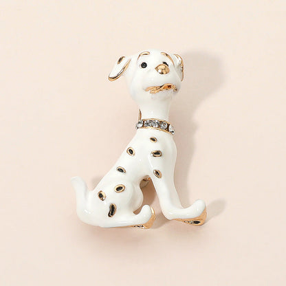Madeline Love White Gold Dipped Enamel Spotted Dog Pin Brooch - Brooches