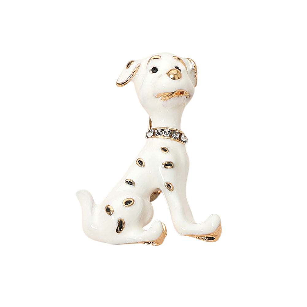 Madeline Love White Gold Dipped Enamel Spotted Dog Pin Brooch - Brooches - desc