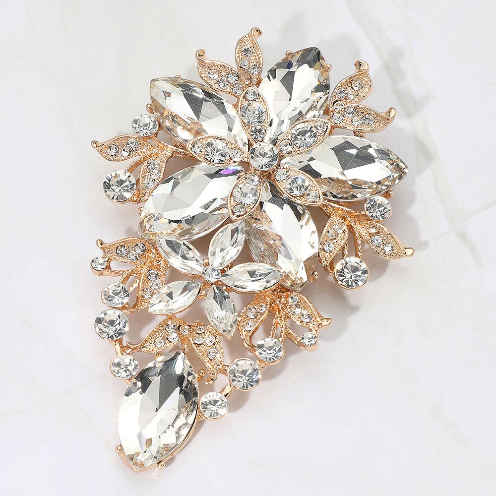 Madeline Love Clear, Gold Glass Crystal Flower Cluster Bouquet Pin Brooch