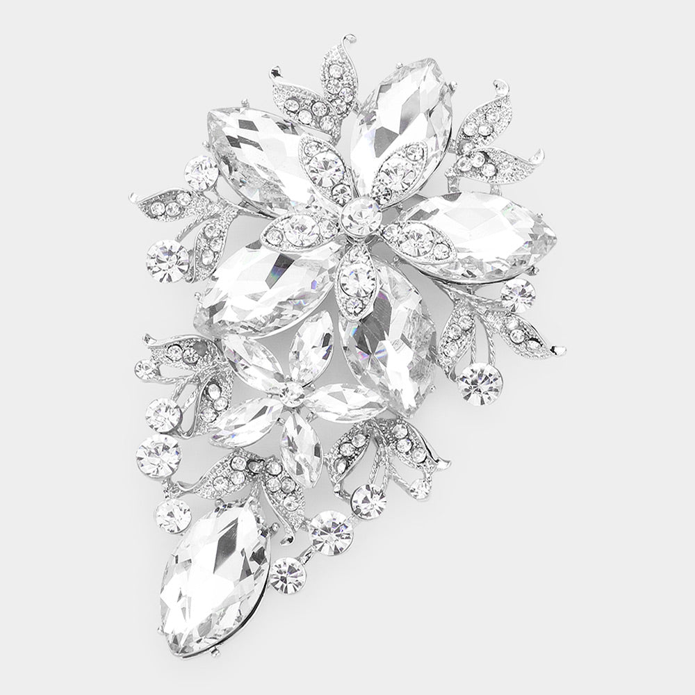 Madeline Love Rhodium Glass Crystal Flower Cluster Bouquet Pin Brooch