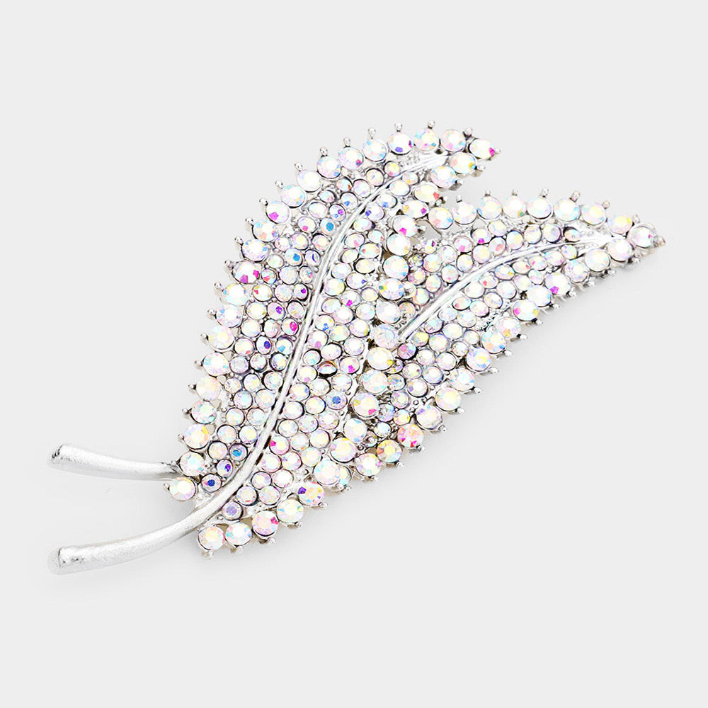 Madeline Love AB Rhinestone Pave Double Leaf brooch - Brooches