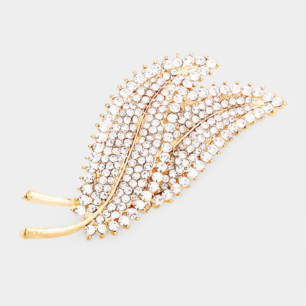 Madeline Love Gold Rhinestone Pave Double Leaf brooch - Brooches