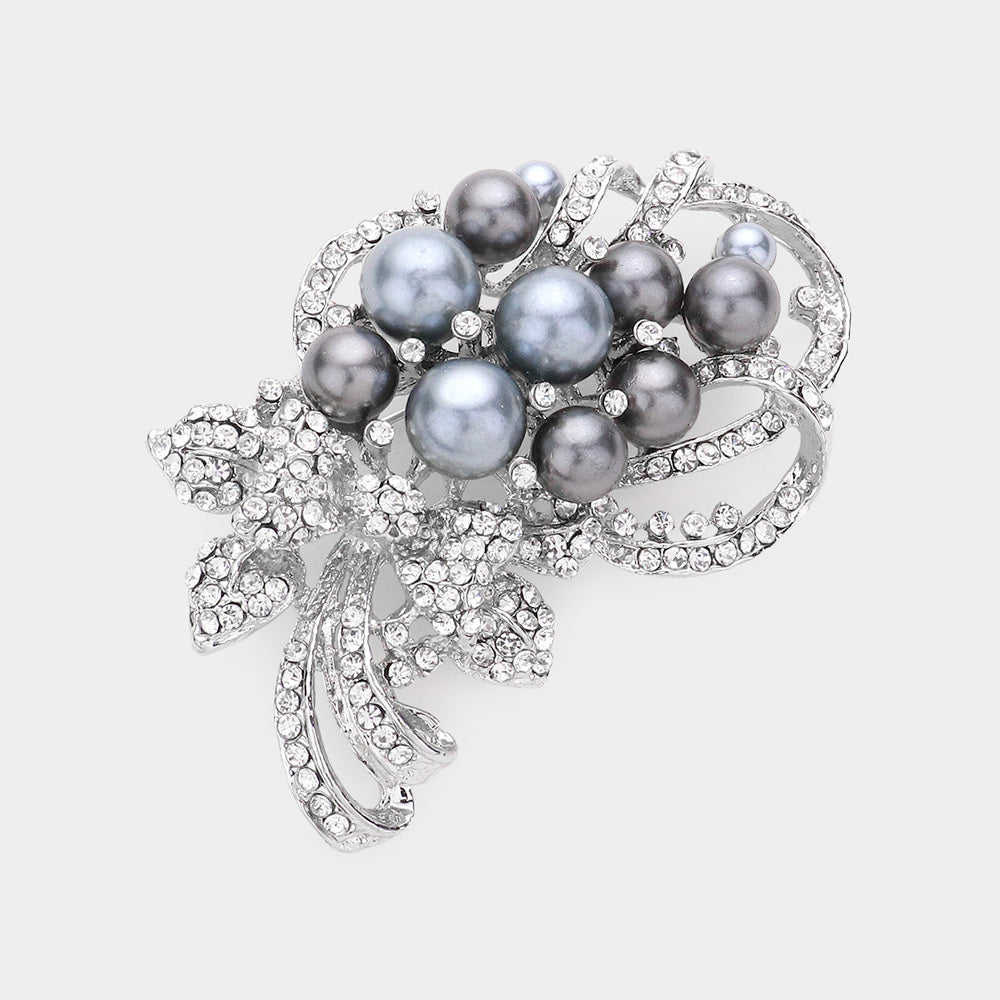 Madeline Love Hematite Pearl Embellished Bouquet Pin Brooch - Brooches
