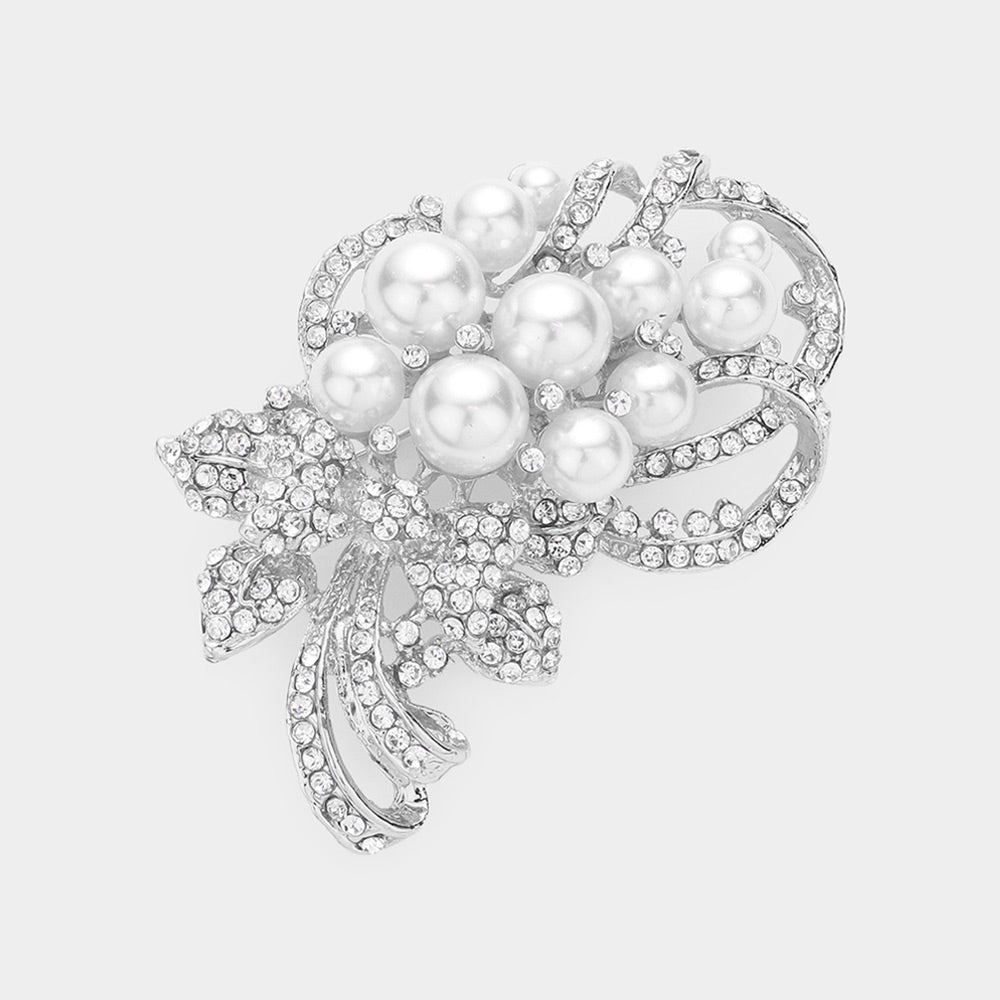 Madeline Love Rhodium Pearl Embellished Bouquet Pin Brooch - Brooches