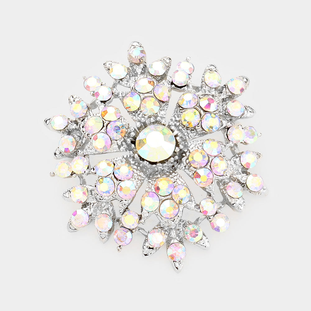 Madeline Love AB, Clear, Silver Bubble Stone Cluster Snowflake Pin Brooch - Brooches