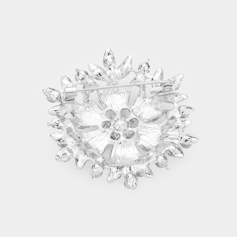 Madeline Love AB, Clear, Silver Bubble Stone Cluster Snowflake Pin Brooch - Brooches - desc