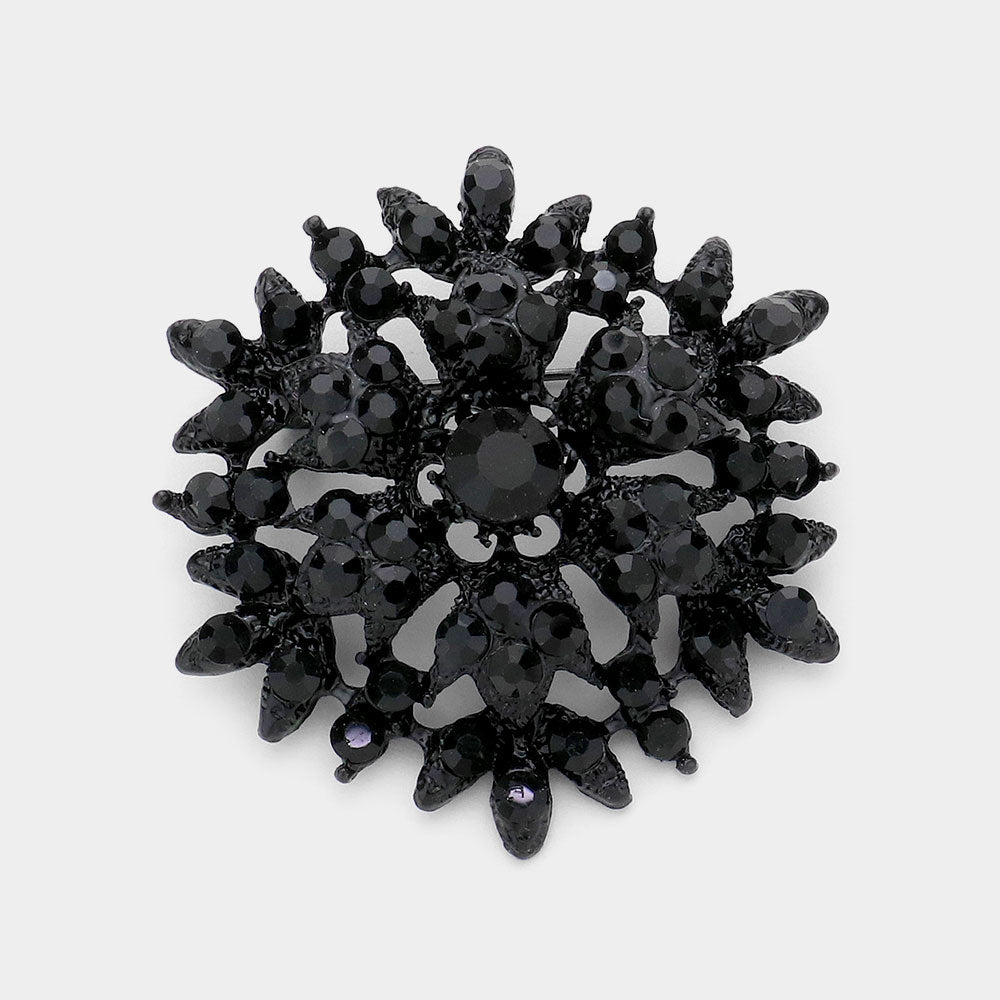 Madeline Love Jet Black Bubble Stone Cluster Snowflake Pin Brooch - Brooches