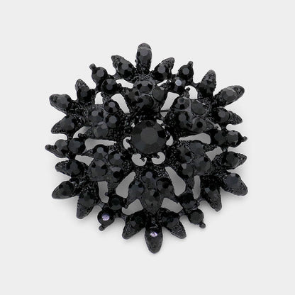 Madeline Love Jet Black Bubble Stone Cluster Snowflake Pin Brooch - Brooches