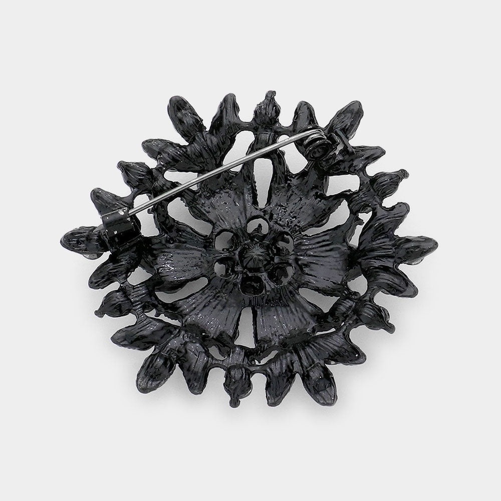 Madeline Love Jet Black Bubble Stone Cluster Snowflake Pin Brooch - Brooches - desc
