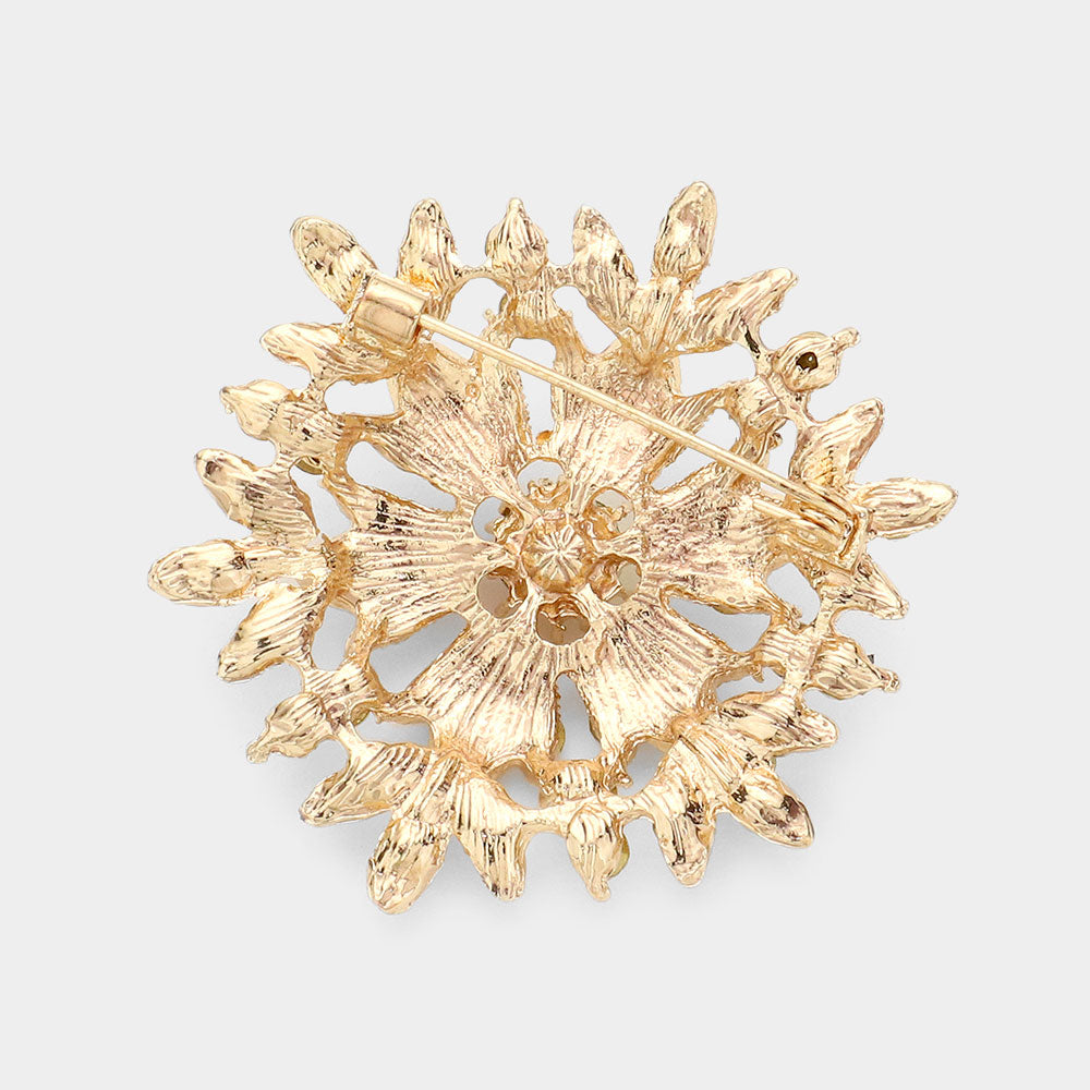 Madeline Love AB, Clear, Gold Bubble Stone Cluster Snowflake Pin Brooch - Brooches - desc
