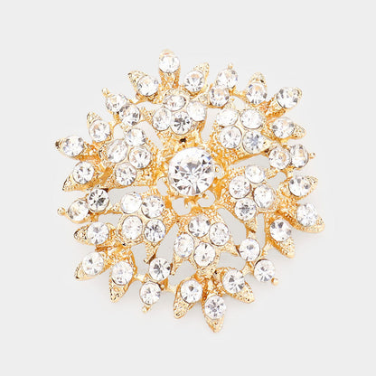 Madeline Love Clear, Gold Bubble Stone Cluster Snowflake Pin Brooch - Brooches