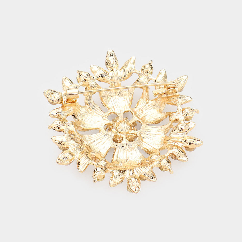 Madeline Love Clear, Gold Bubble Stone Cluster Snowflake Pin Brooch - Brooches - desc