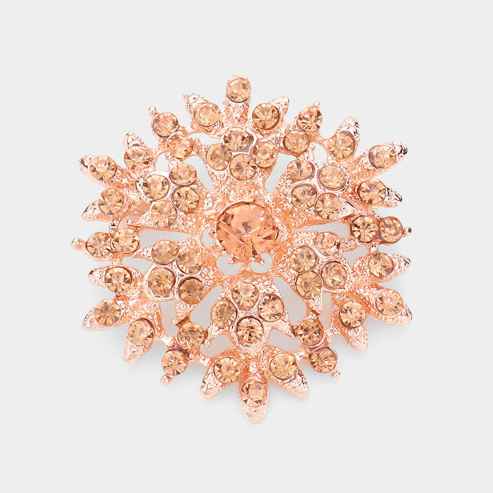 Madeline Love Peach, Rose Gold Bubble Stone Cluster Snowflake Pin Brooch - Brooches
