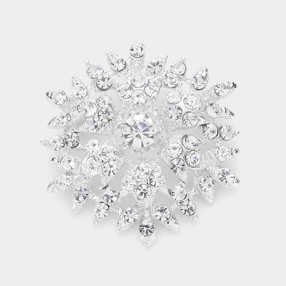 Madeline Love Clear, Silver Bubble Stone Cluster Snowflake Pin Brooch - Brooches