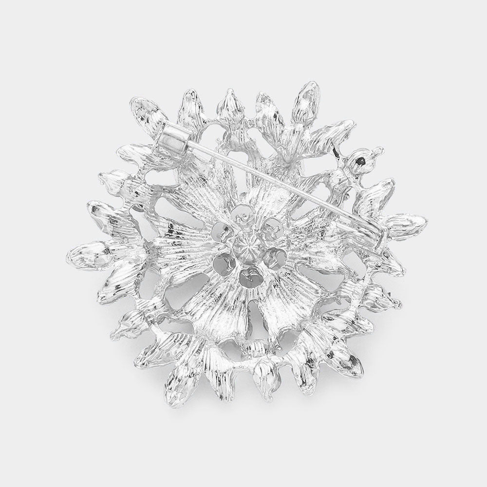 Madeline Love Clear, Silver Bubble Stone Cluster Snowflake Pin Brooch - Brooches - desc