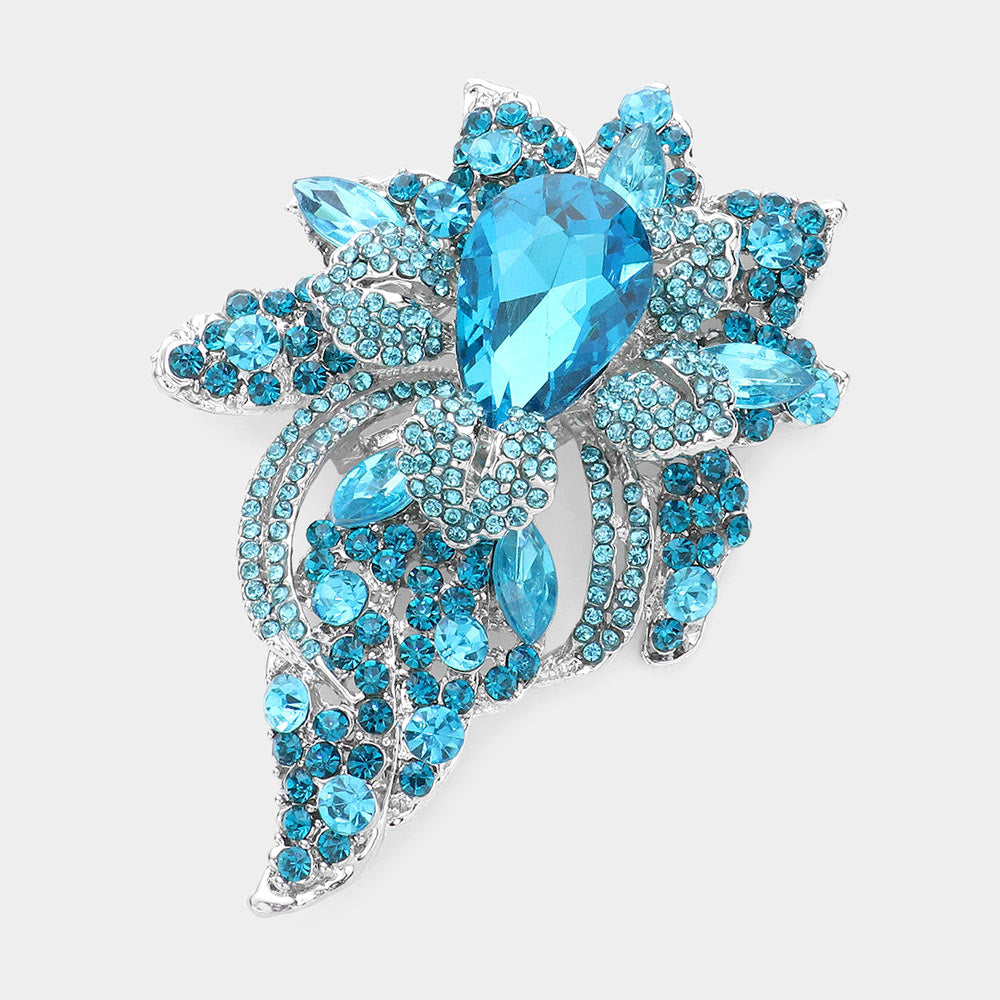 Madeline Love Aqua Floral Crystal Pave Bouquet Brooch Pendant - Brooches