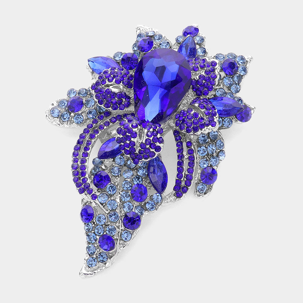 Madeline Love Blue Floral Crystal Pave Bouquet Brooch Pendant