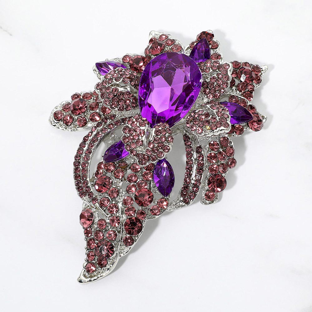 Madeline Love Purple Floral Crystal Pave Bouquet Brooch Pendant