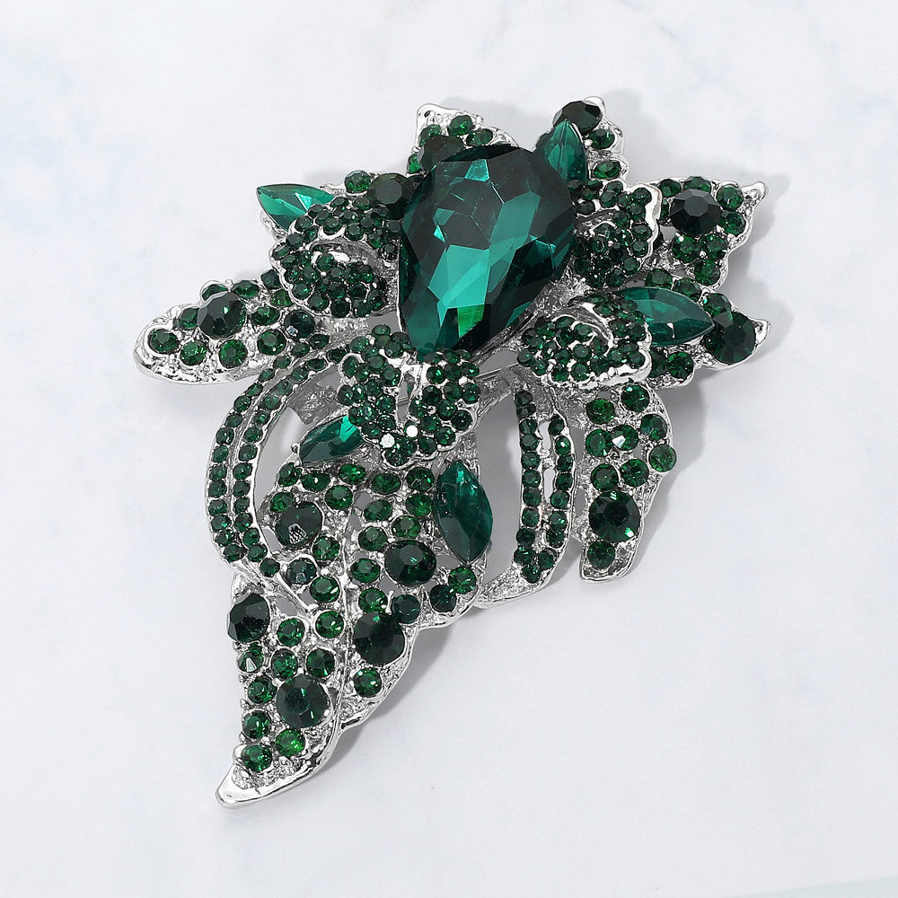 Madeline Love Emerald Floral Crystal Pave Bouquet Brooch Pendant - Brooches