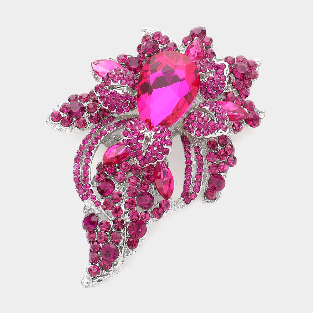 Madeline Love Fuchsia Floral Crystal Pave Bouquet Brooch Pendant - Brooches